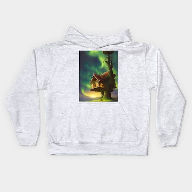 House in a Tree in the Galaxy Kids Hoodie by ArtStudioMoesker